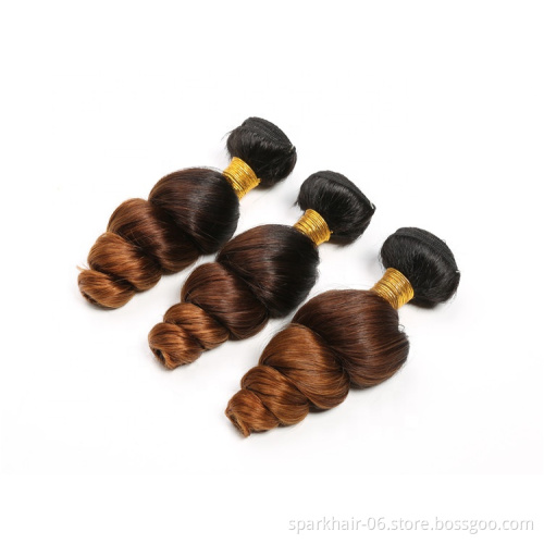 Spark Ombre Brazilian Loose Wave Remy Human Hair Extension, Raw Unprocessed virgin cuticle aligned mink human hair bundles